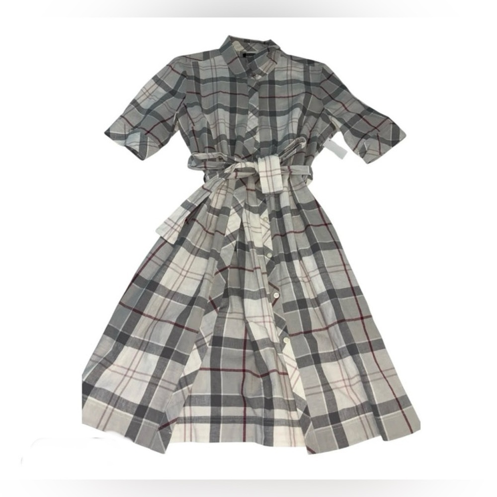 Barbour Women’s TarTan Collection Cotton/Linen Blend Plaid Short Sleeve Dress 8